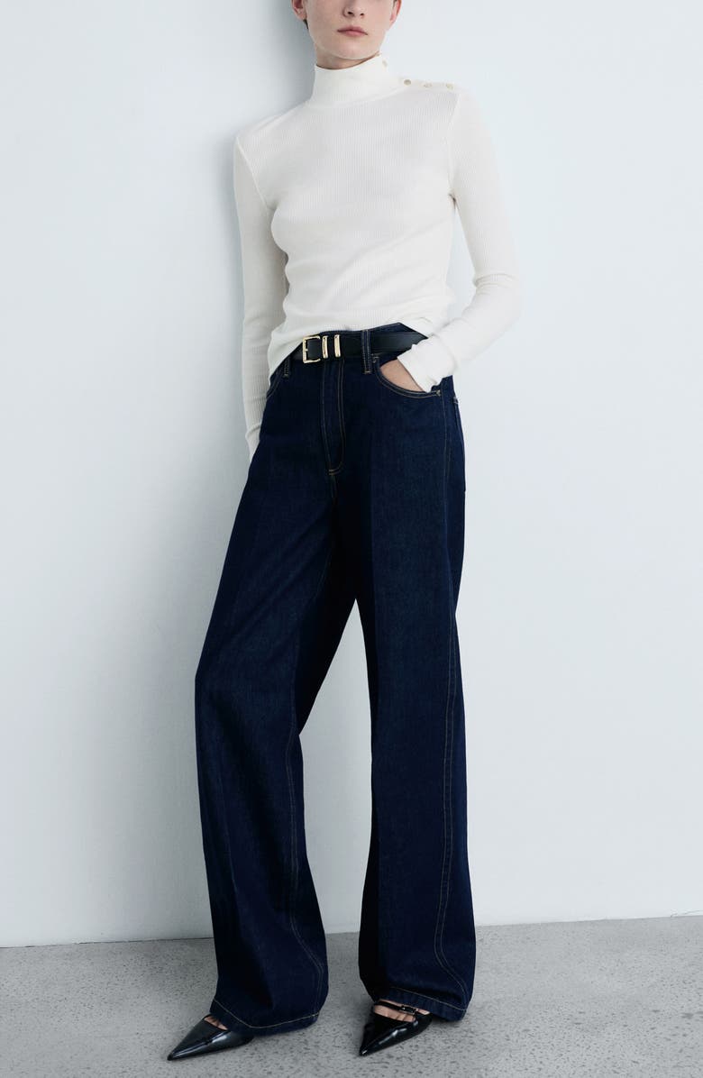 MANGO Snap Mock Neck Long Sleeve Rib Top, Alternate, color, 