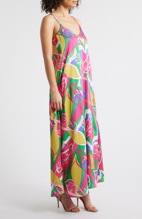 Tahari Asl Printed Maxi Sundress In Rasberry Floral