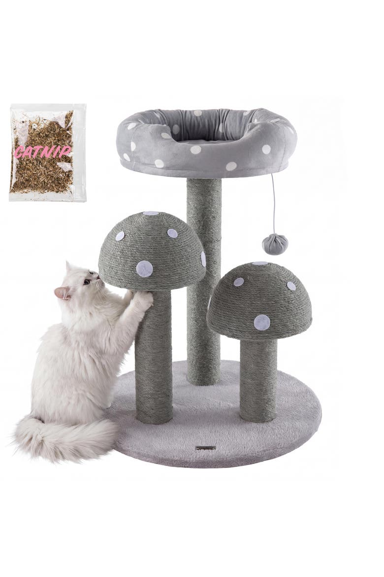 Pixie 3-Tier Cottage Sisal Mushroom Cat Tree with Scratching Posts, Main, color, Grey/White point