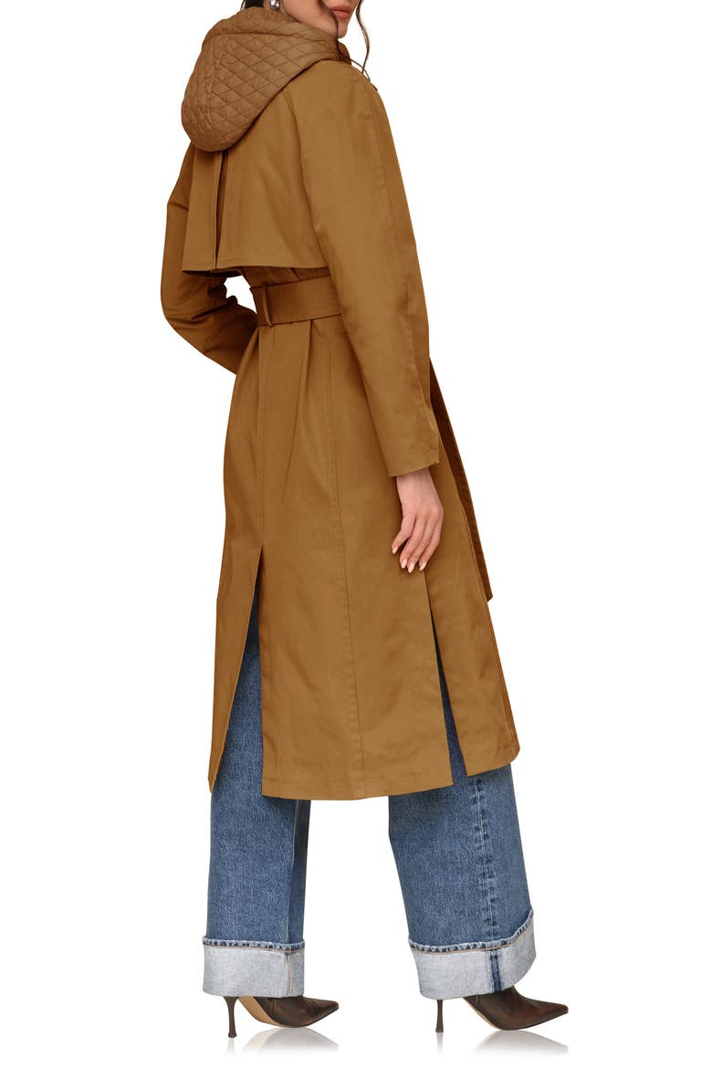 Double Breasted Trench Coat with Hooded Quilted Dickey, Alternate, color, COCO