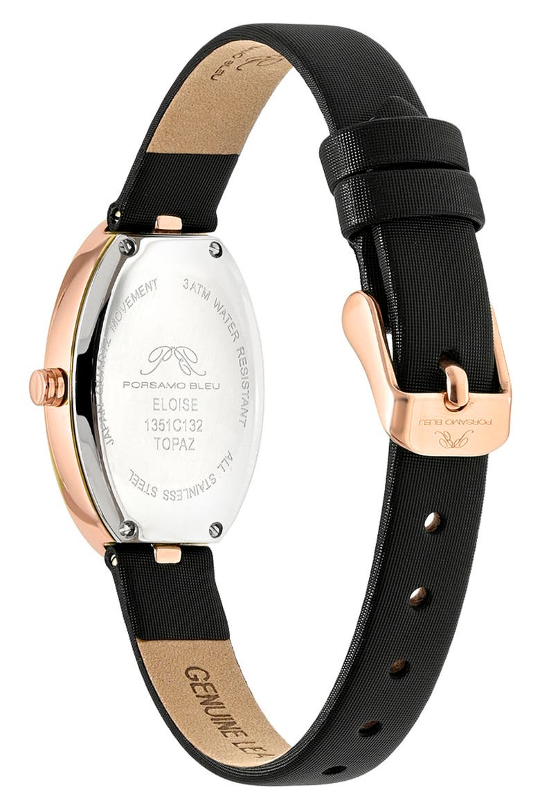 Women's Eloise Oval Guilloche Dial Topaz Leather Watch, Alternate, color, BLACK/ WHITE