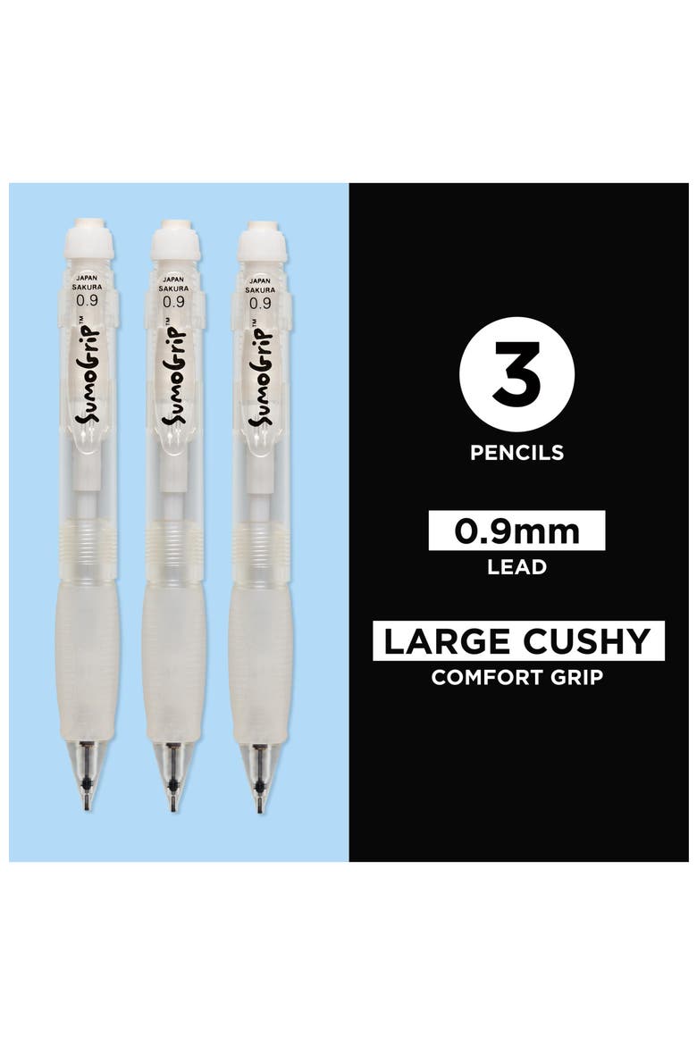 SumoGrip Ergonomic Mechanical Pencil, 0.9 mm, Clear, 3 Pack., Alternate, color, Multicolor