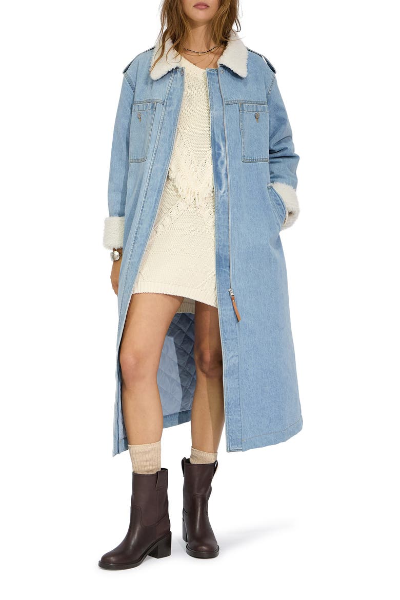 Chill Rider Faux Shearling Lined Denim Coat, Alternate, color, STONEWASH