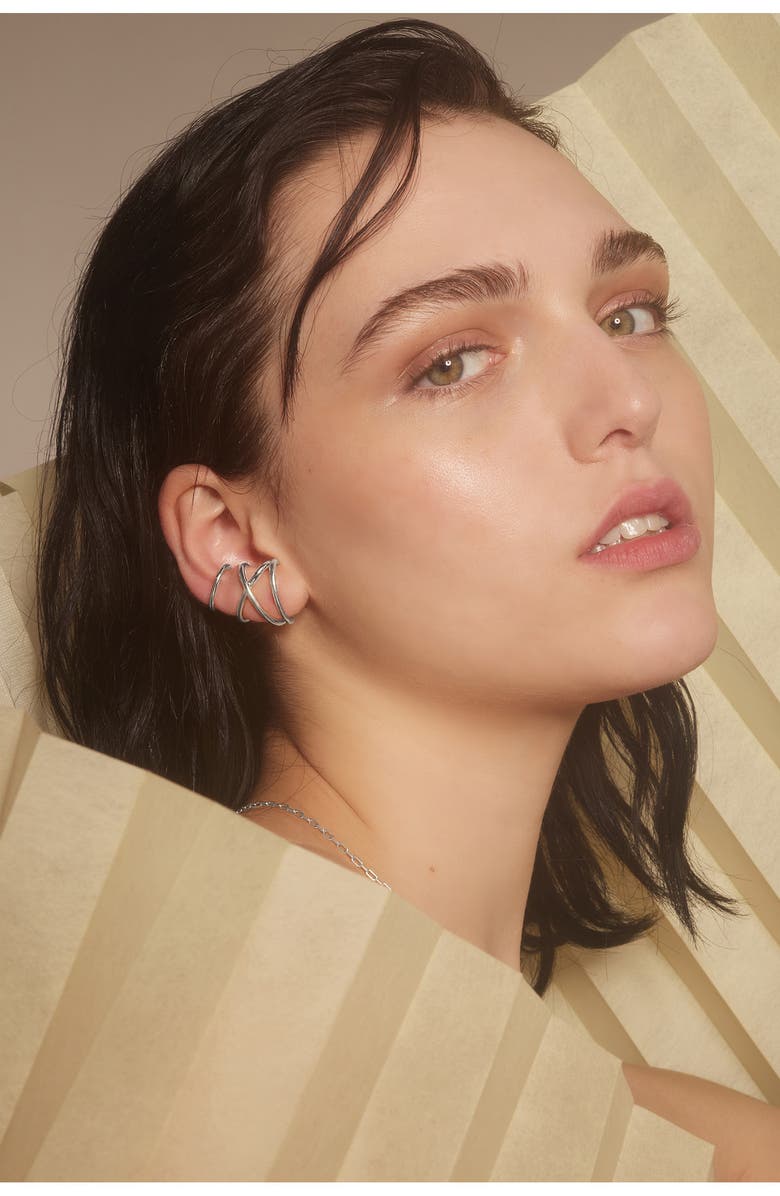 Lady Grey X Ear Cuff Earrings, Alternate, color, Silver