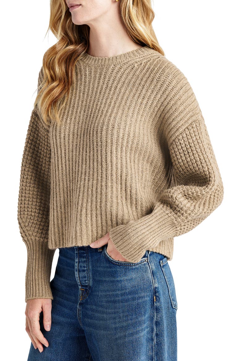 Sarah Mixed Stitch Sweater, Alternate, color, HEATHER CAMEL