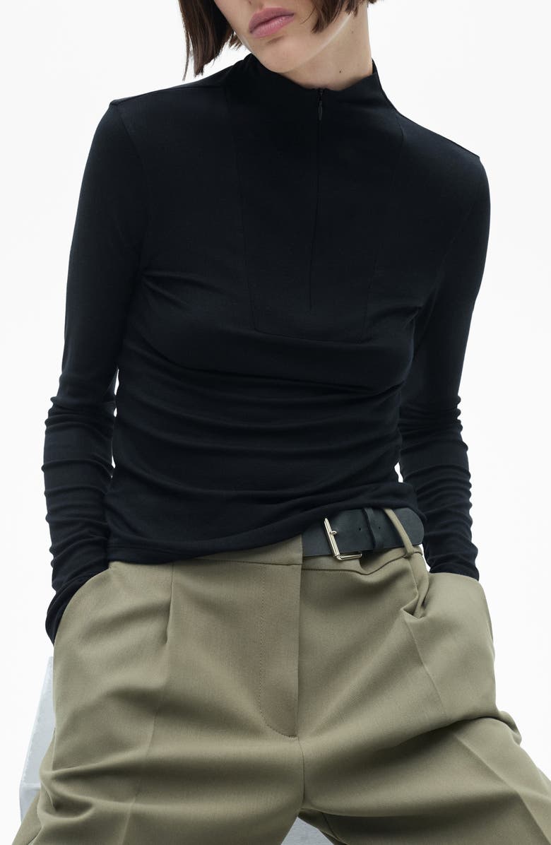 MANGO Mock Neck Half Zip Long Sleeve Top, Main, color,