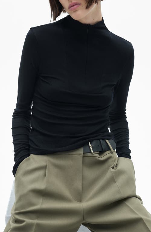 Shop Mango Mock Neck Half Zip Long Sleeve Top In Black