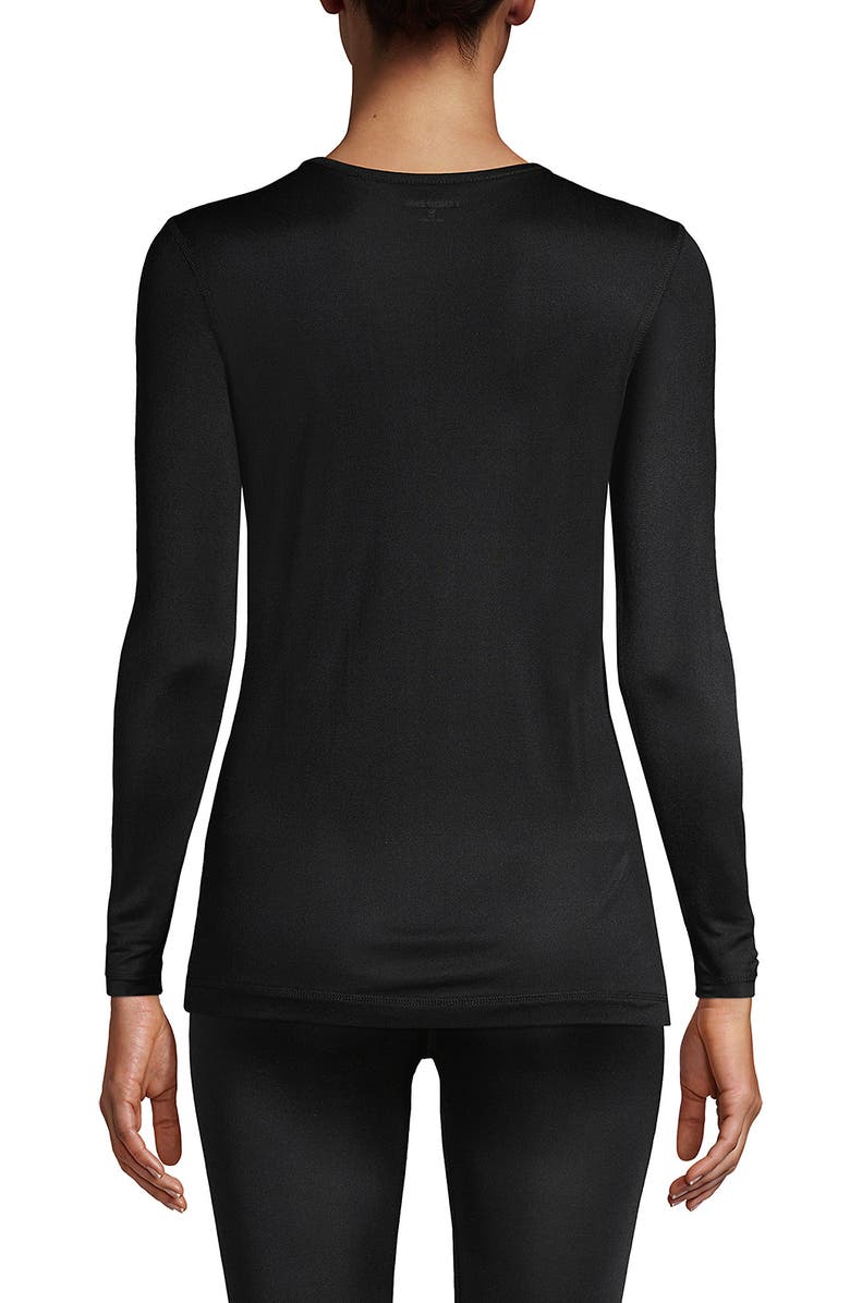 Lands' End Silk Interlock Long Sleeve Crewneck Long Underwear Top, Alternate, color, Black