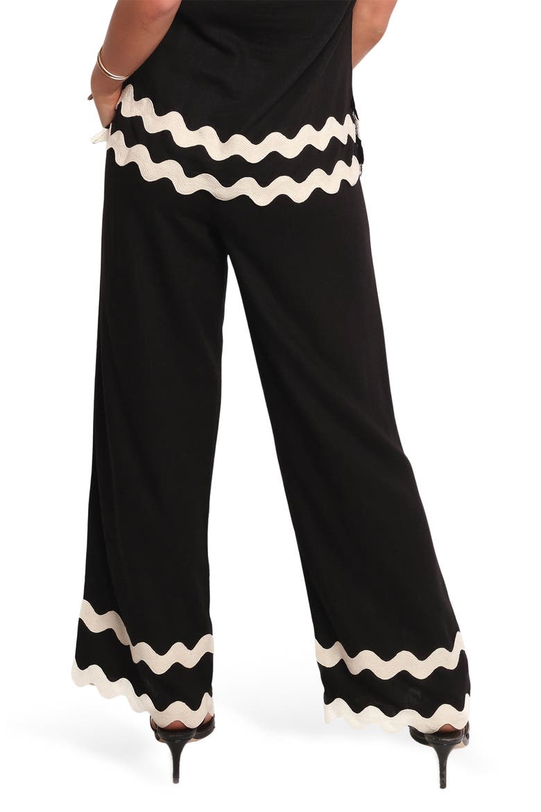 Taliah Rickrack Trim Wide Leg Pants, Alternate, color, BLACK