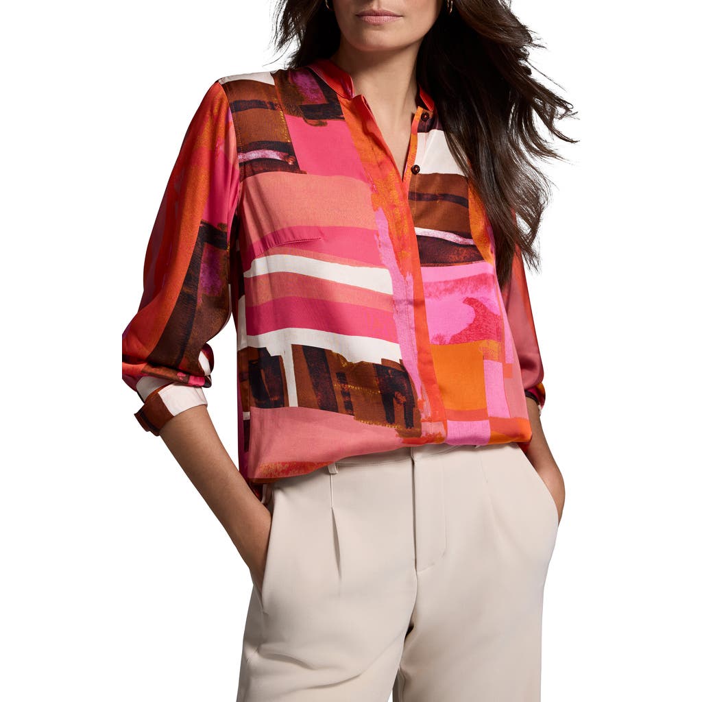 NIC + ZOE NIC+ZOE ARTFUL BLOCKS GLOSSY BUTTON-UP SHIRT