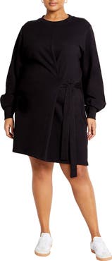 City Chic Arla Tie Waist Long Sleeve Dress
