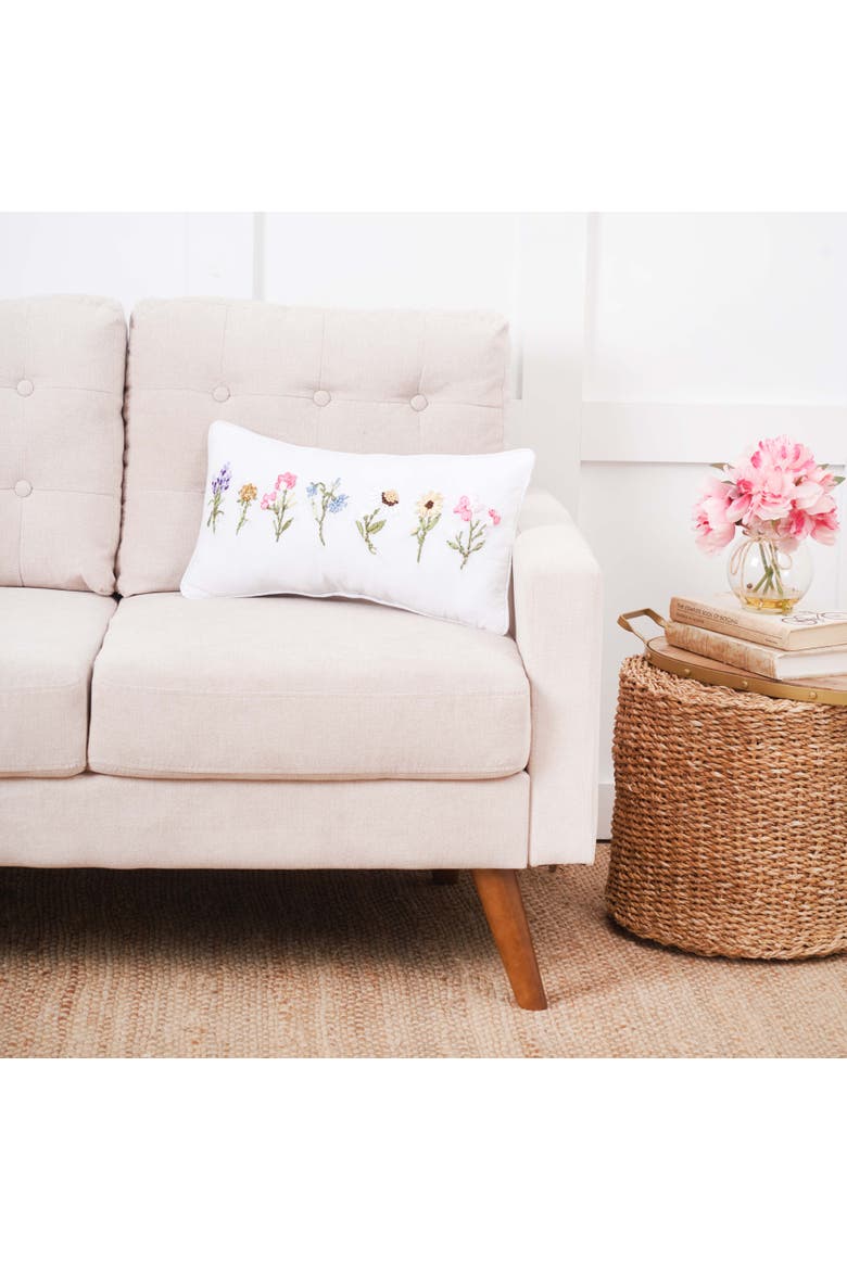 April Showers Flowers Cotton Blend Mini Lumbar Accent Pillow 10" x 20", Alternate, color, White