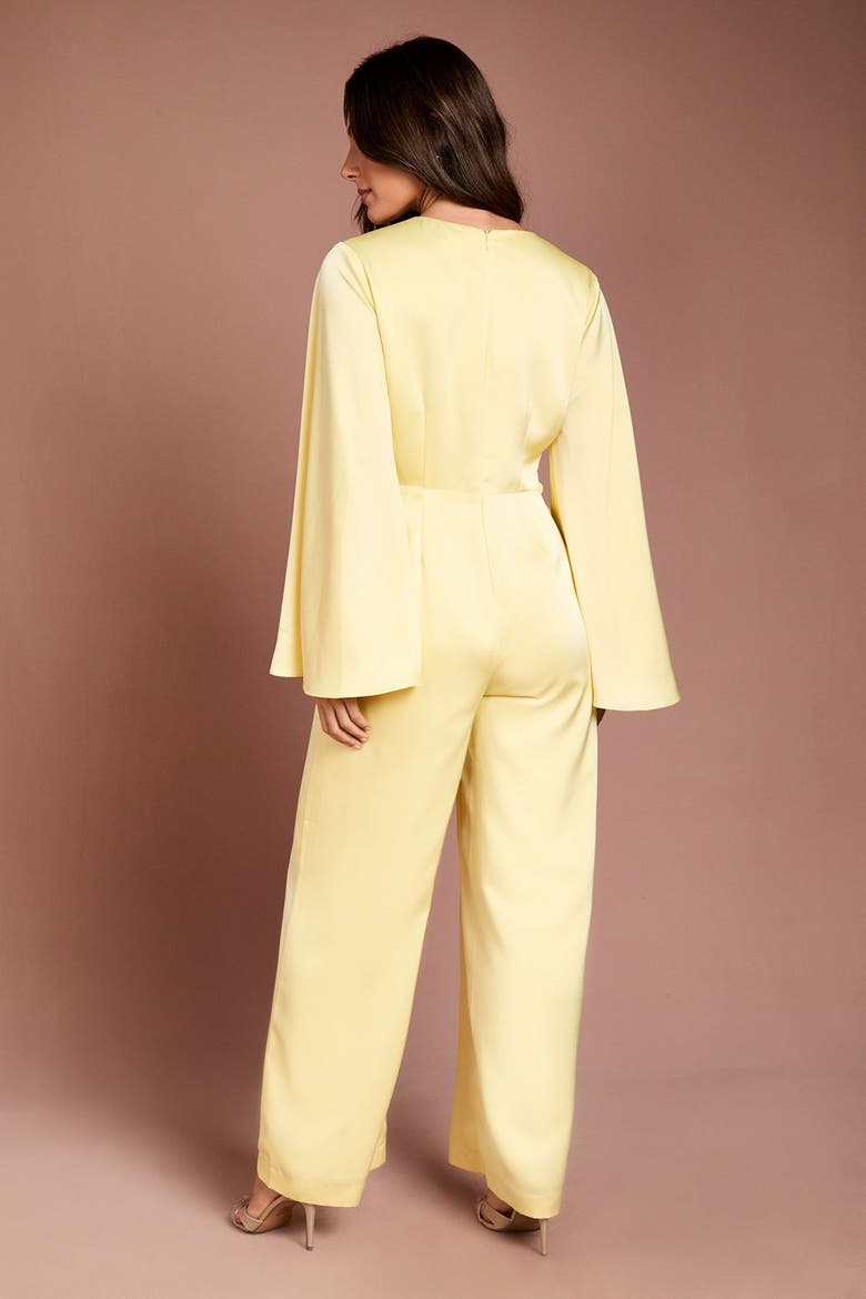 Flare Sleeve Satin Wide Leg Jumpsuit, Alternate, color, Lemon