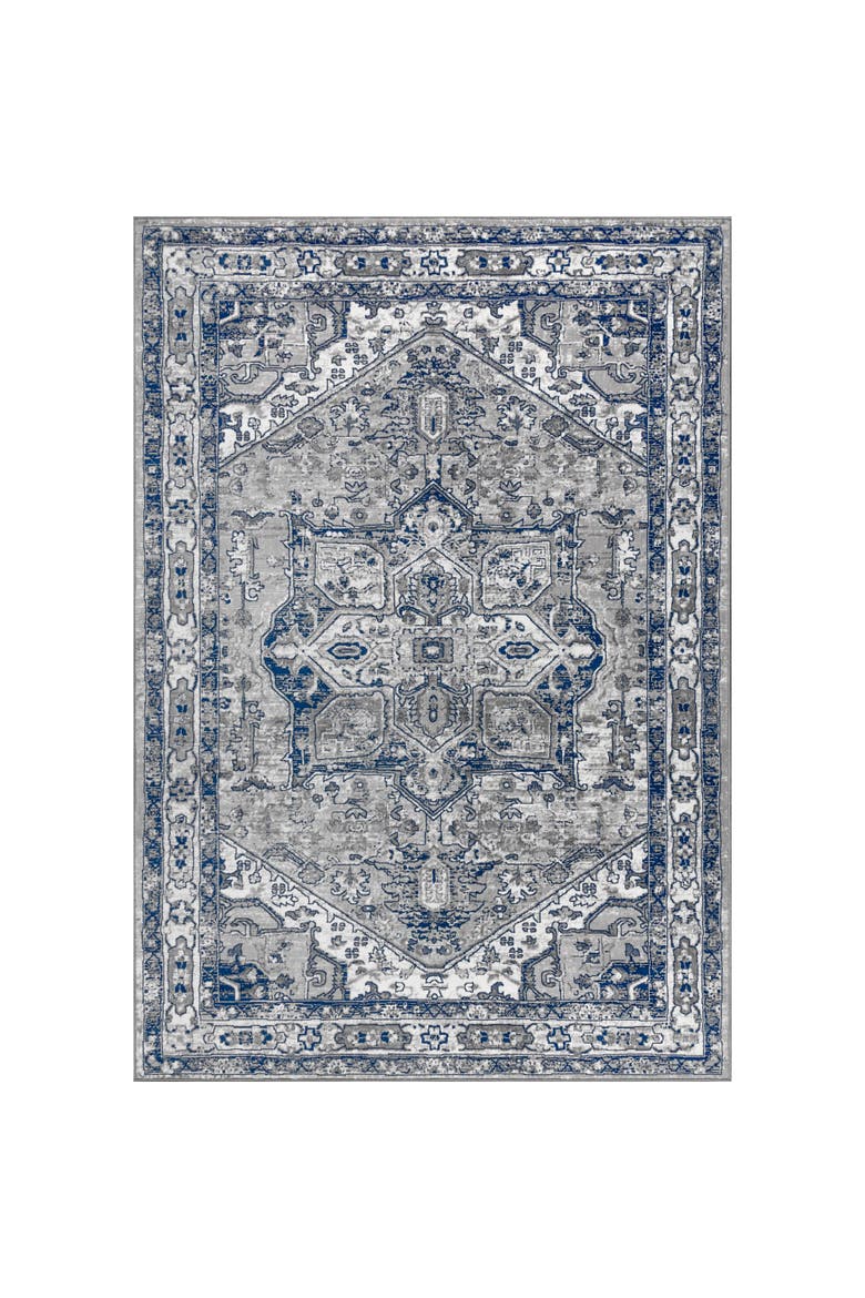 Modern Persian Vintage Medallion Area Rug, Main, color, Light Gray/Navy