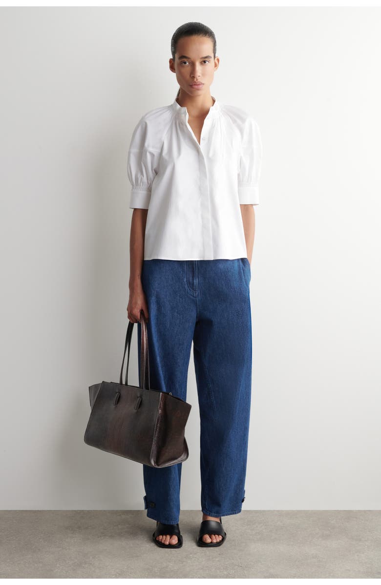 COS Smocked Puff-sleeve Blouse, Alternate, color, White