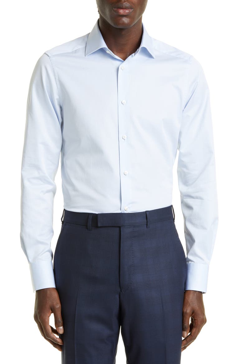 Microstripe Trecapi Cotton Button-Up Shirt, Main, color, LIGHT BLUE