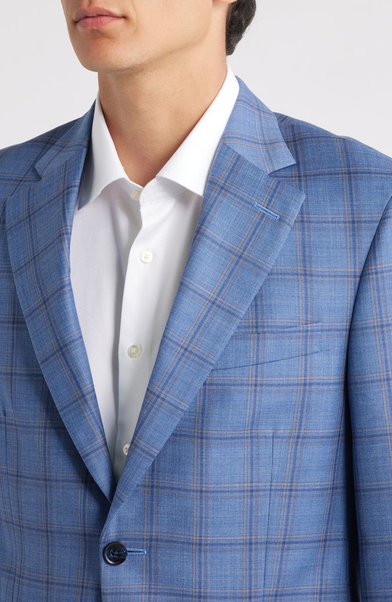 Peter Millar Flynn Classic Fit Blue Plaid Wool Sport Coat, Alternate, color, Light Blue