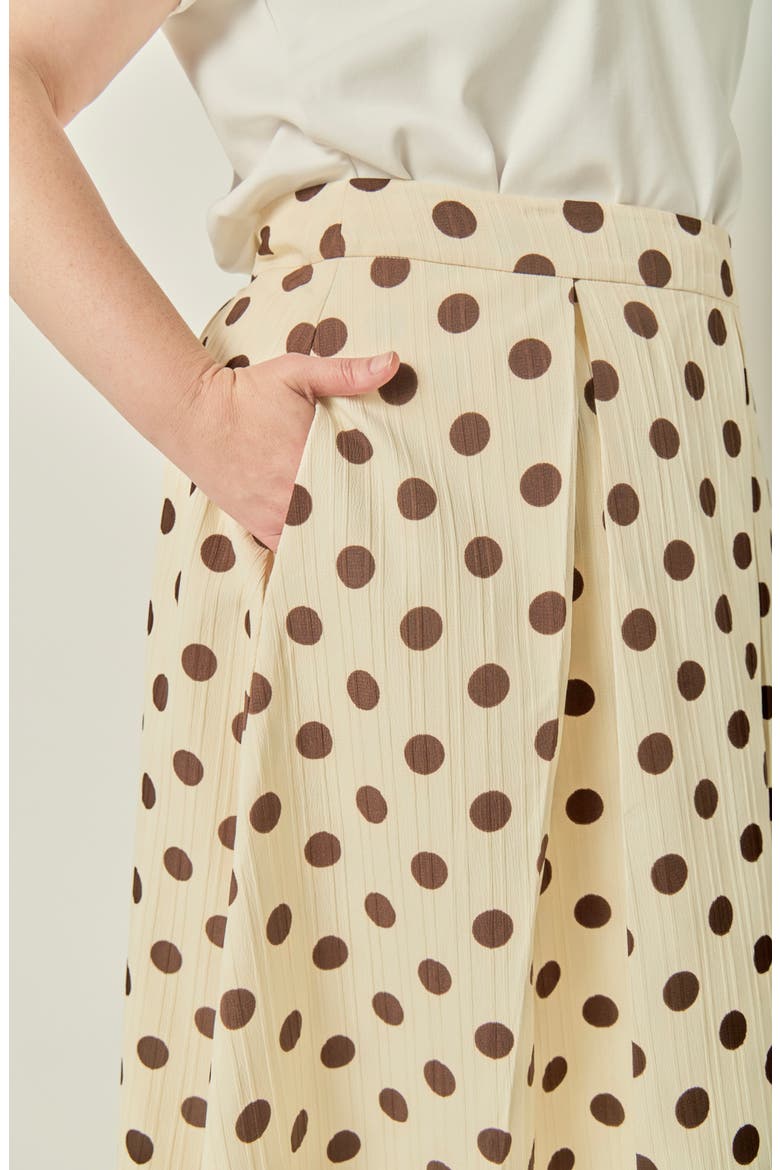 Polka Dot Pleated Midi Skirt, Alternate, color, CREAM