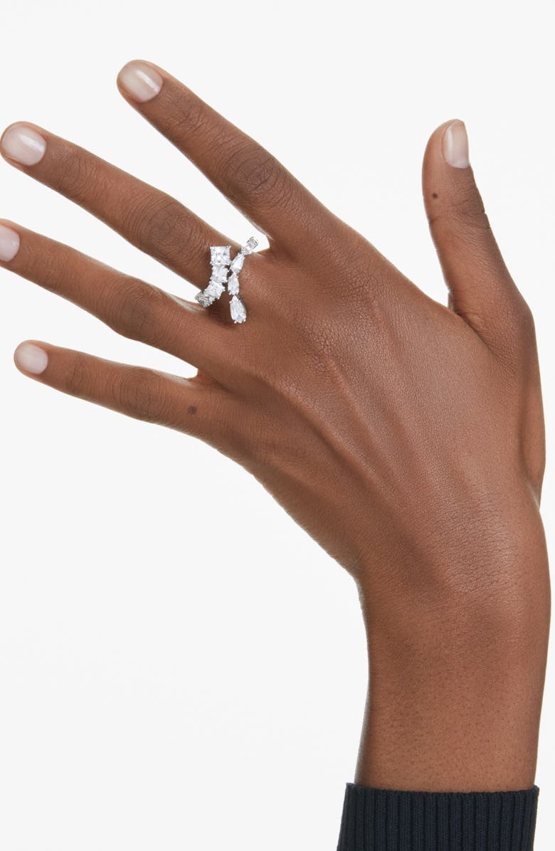Swarovski Matrix Bypass Ring, Alternate, color, Silver/ White