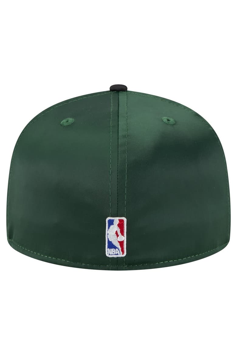 Men's New Era  Hunter Green/Black Milwaukee Bucks Throwback Satin Vintage Pin Two-Tone 59FIFTY Fitted Hat, Alternate, color, Hunter Green