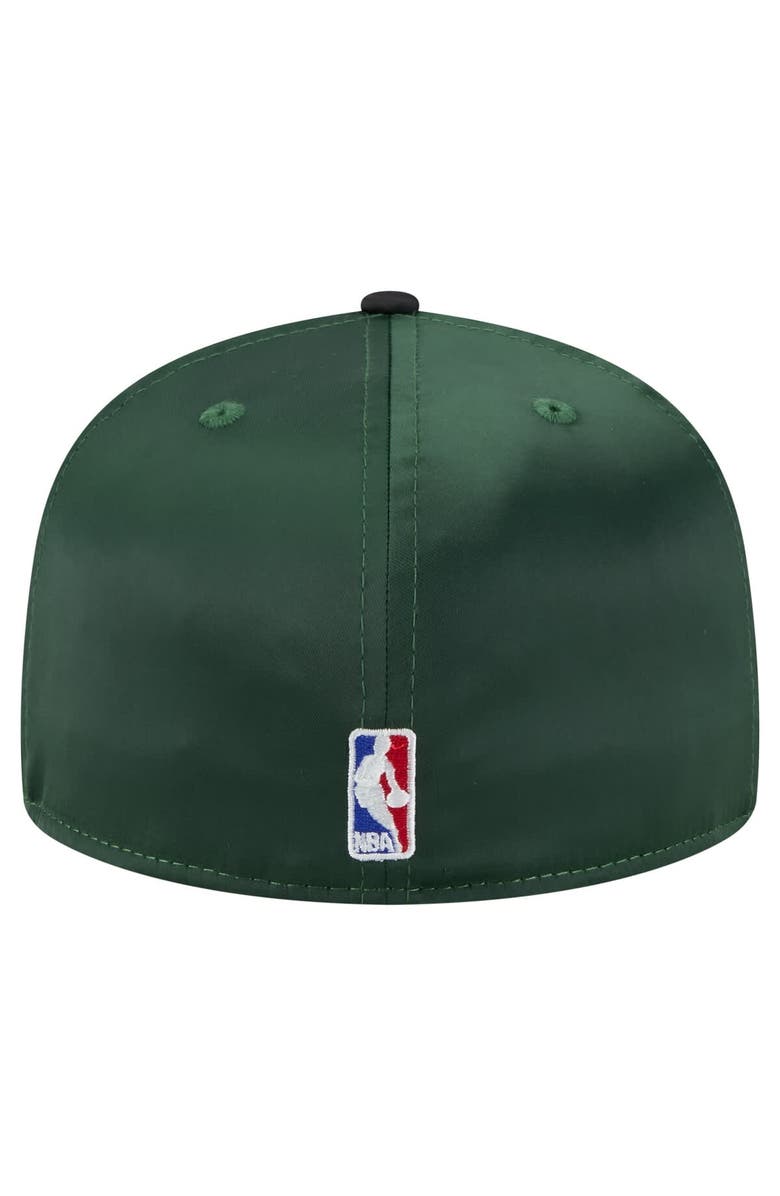 New Era Men's New Era  Hunter Green/Black Milwaukee Bucks Throwback Satin Vintage Pin Two-Tone 59FIFTY Fitted Hat, Alternate, color, Hunter Green