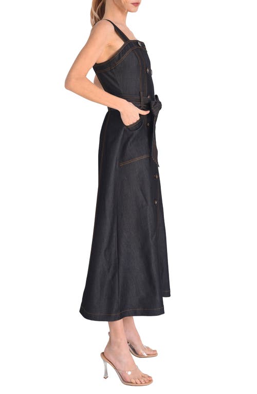 Ciebon Drew Seamed Denim Maxi Dress In Denim Blue