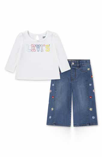 Levi's Logo Long Sleeve T-Shirt & Floral Embroidered Jeans Set