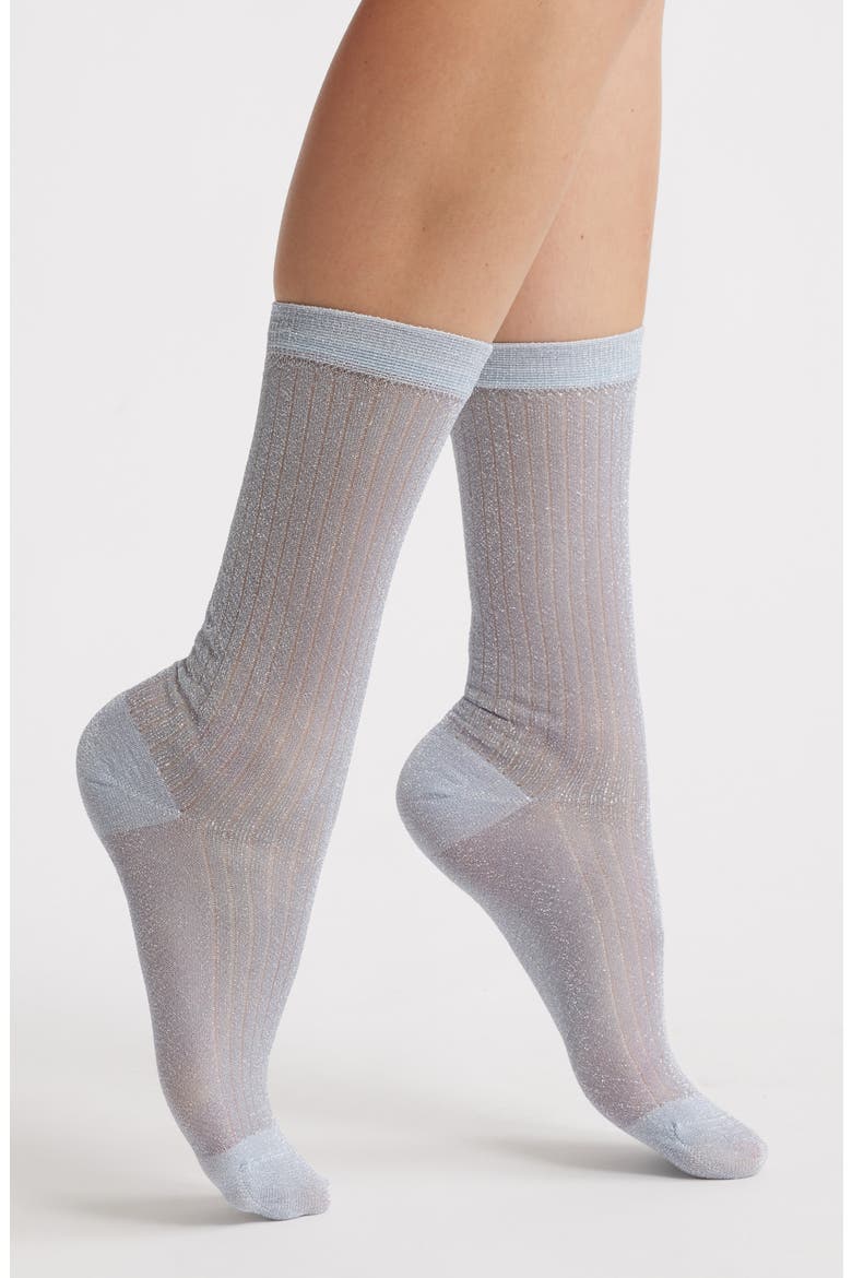 Beam Metallic Rib Crew Socks, Main, color, BLUE