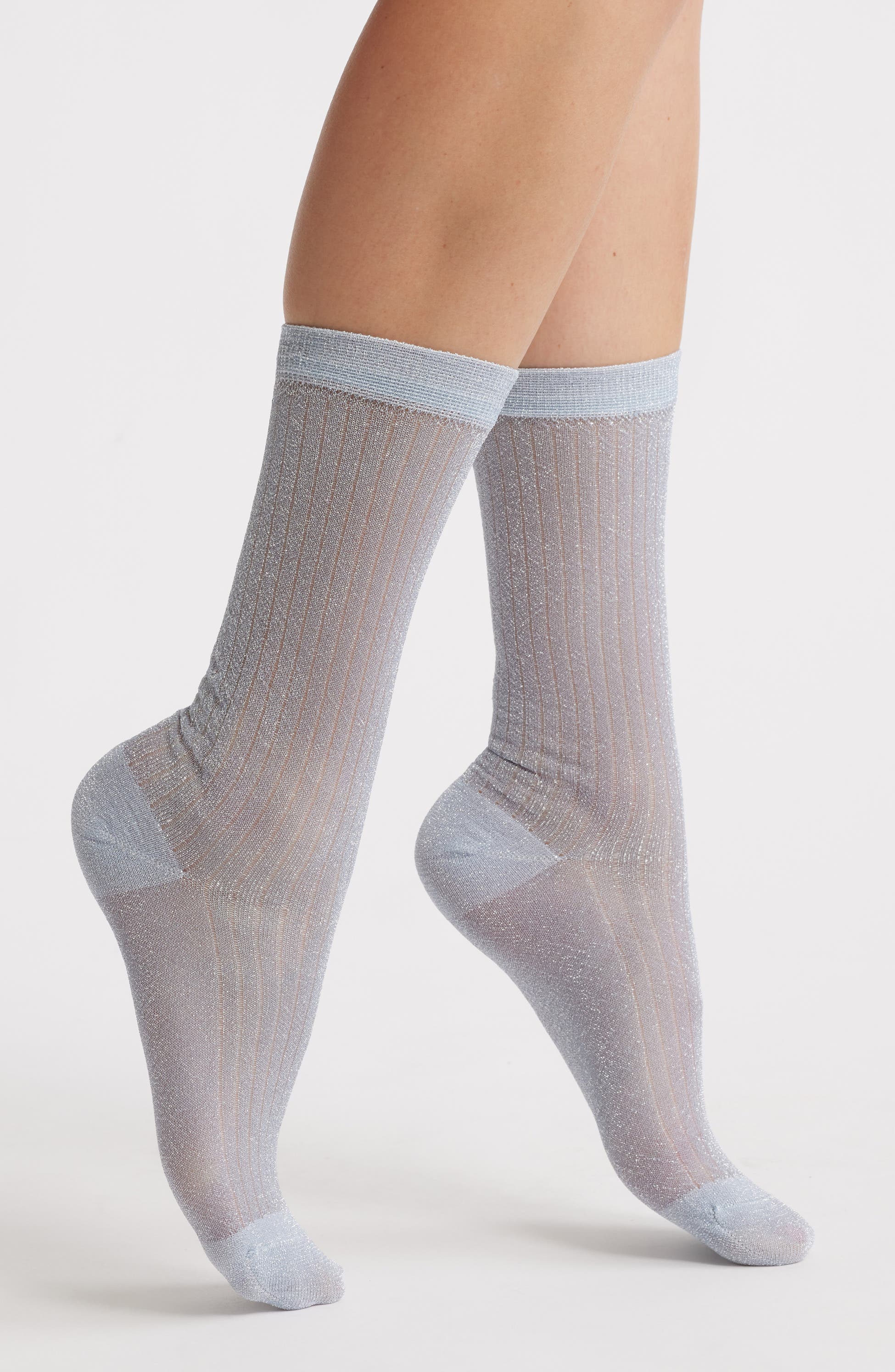 HIGH HEEL JUNGLE Beam Metallic Rib Crew Socks, Main, color, Blue
