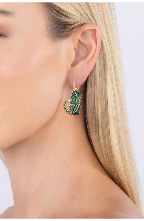 Eye Candy Los Angeles Pavé Gecko Drop Earrings In Green