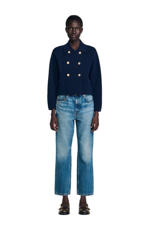 Sandro Double-breasted Cardigan In Blue