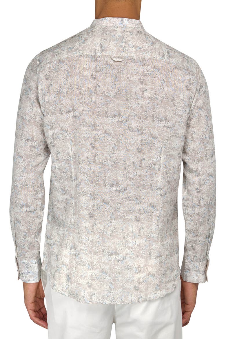 Abstract Leaves Mandarin Collar Linen Blend Shirt, Alternate, color, BEIGE