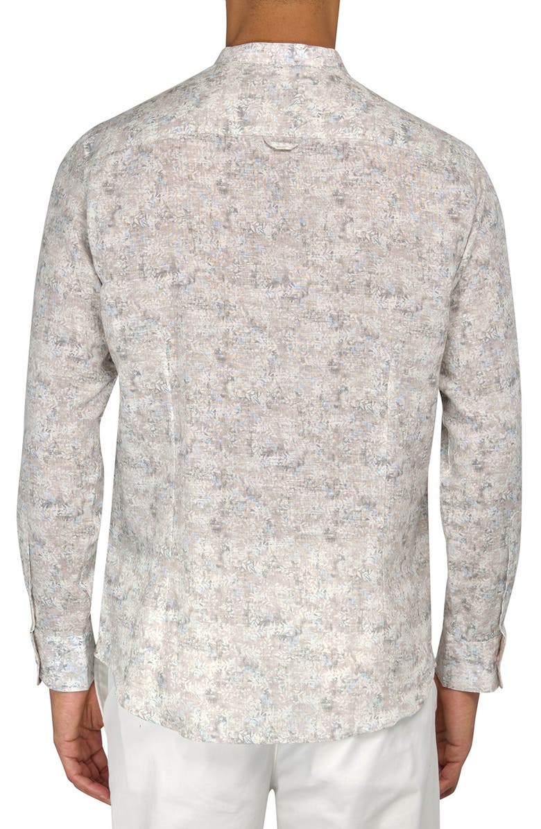 Brooklyn Brigade Abstract Leaves Mandarin Collar Linen Blend Shirt, Alternate, color, Beige
