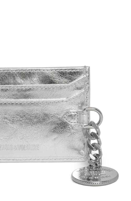 Zadig & Voltaire Sunny Pass Metallic Leather Card Case In Silver