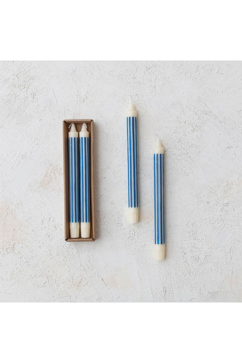 2-Piece Unscented Vertical-Striped Taper Candles, Alternate, color, Blue