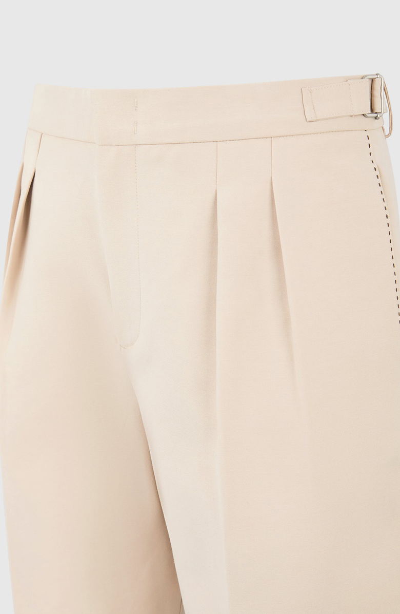 Manière De Voir Nolan Twin Pleat Chino Trousers with Stitch Detail, Alternate, color, Beige