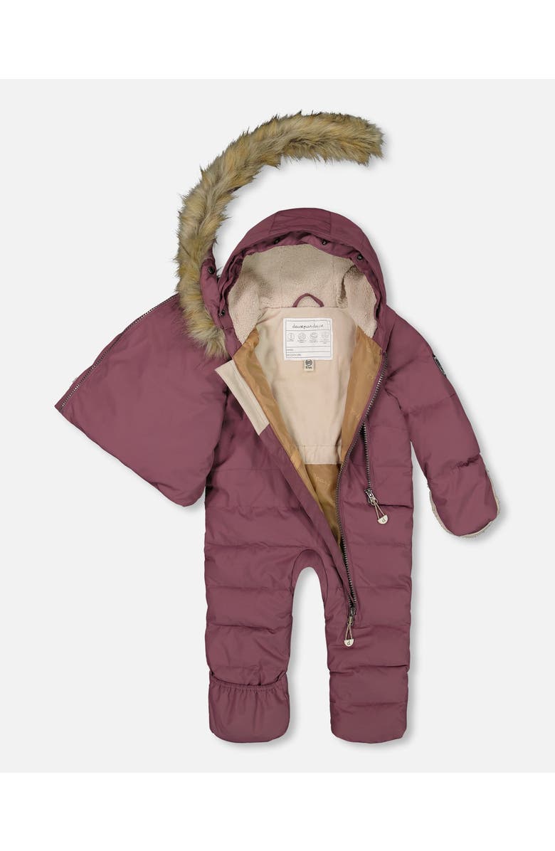 Deux par Deux Baby Girl's One Piece Baby Hooded Snowsuit Dark Purple Designed For Car Seat, Alternate, color, 