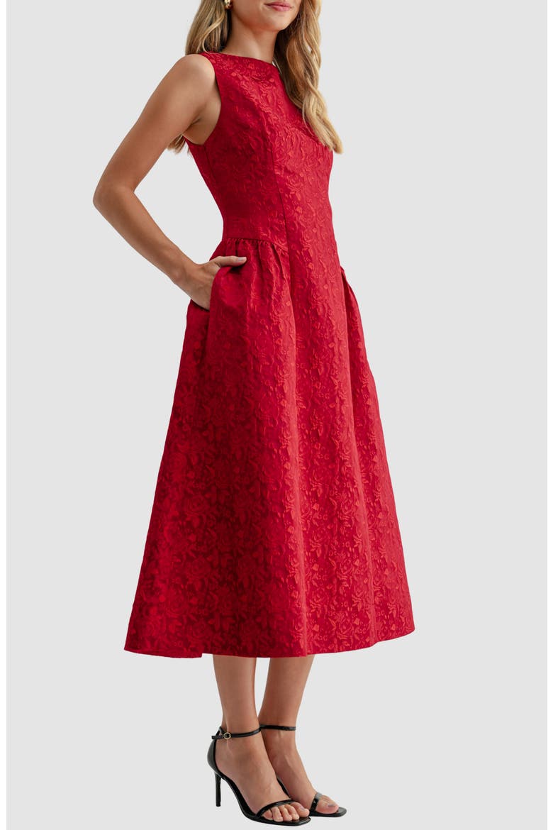 Jacquard Fit & Flare Midi Dress, Alternate, color, RED