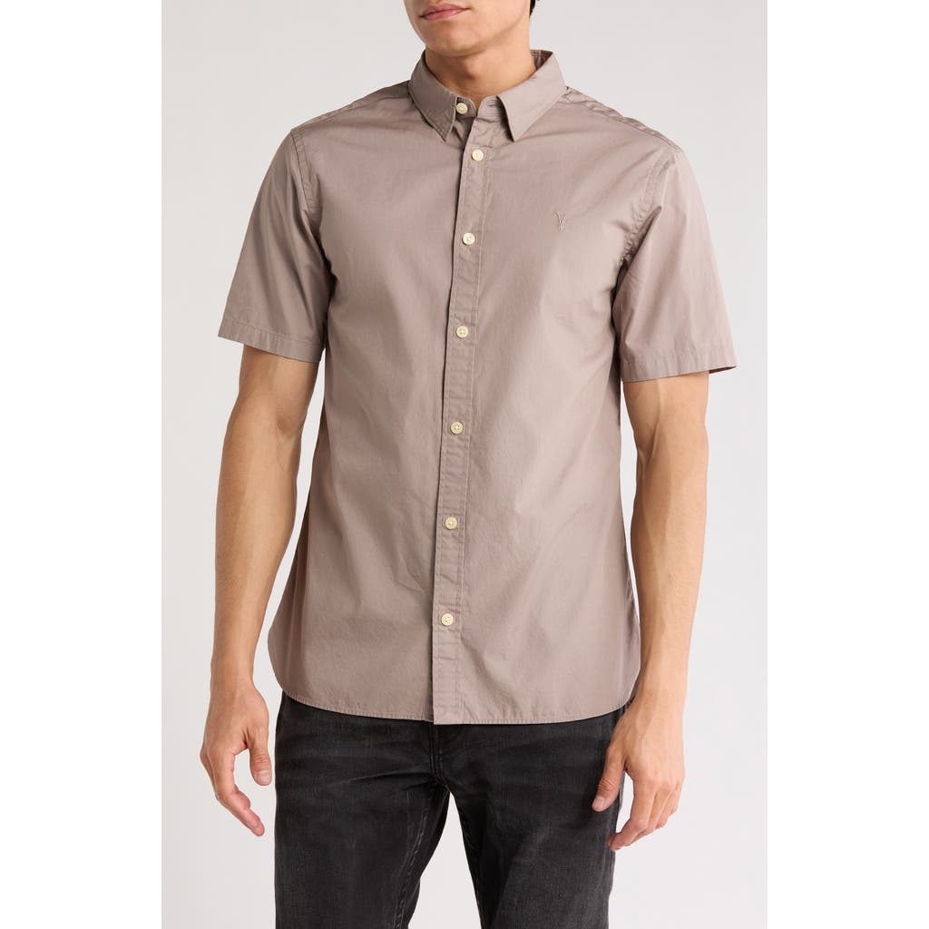Allsaints Riviera Short Sleeve Button-up Shirt In Chestnut Brown