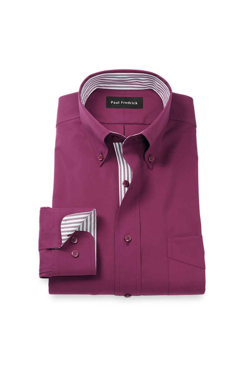 Taillored Fit Non Iron Pinpoint Oxford Weave Dress Shirt with Trim, Main, color, Burgundy