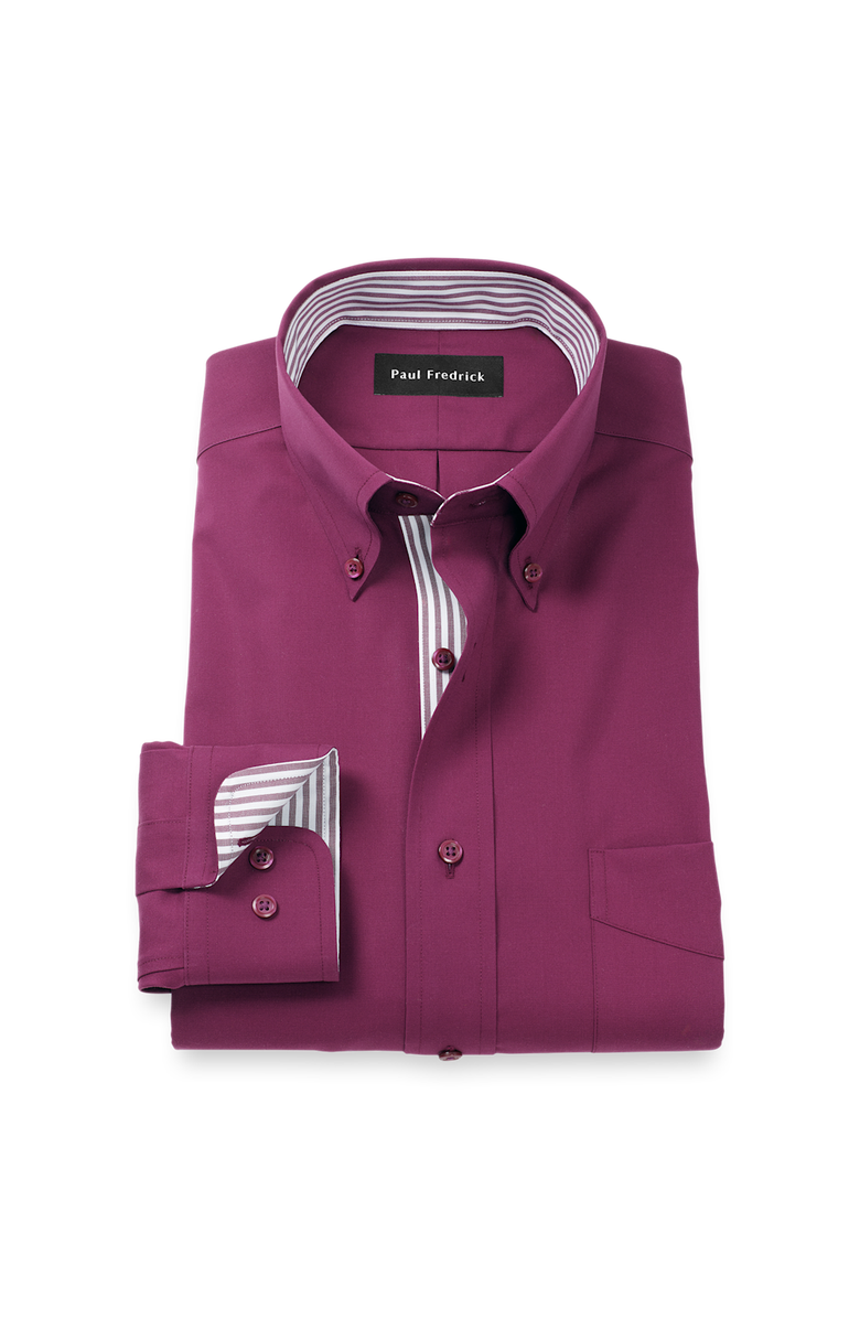 Paul Fredrick Slim Fit Non Iron Pinpoint Oxford Weave Dress Shirt with Trim, Main, color, Burgundy