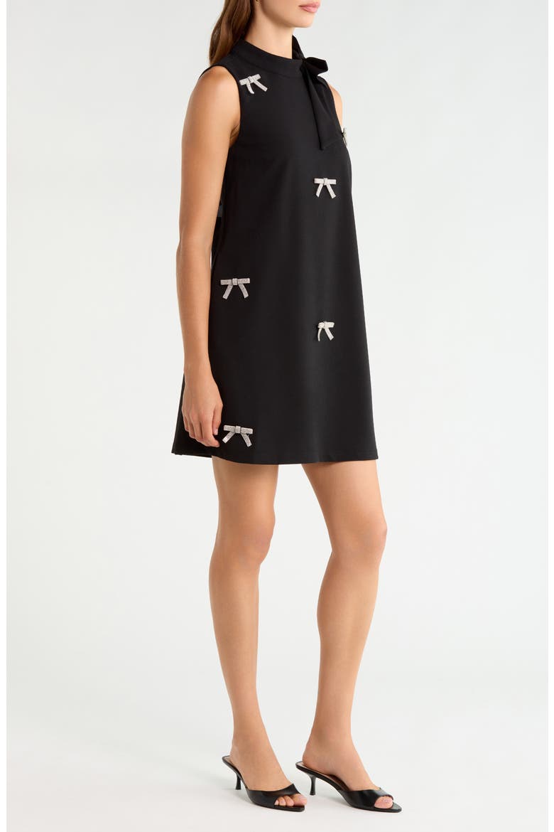 Pamela Rhinestone Bow Sleeveless Shift Dress, Alternate, color, BLACK