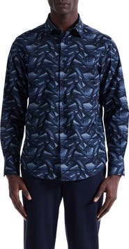 Bugatchi Julian Shaped Fit Abstract Wave Print Stretch Cotton Button-Up Shirt