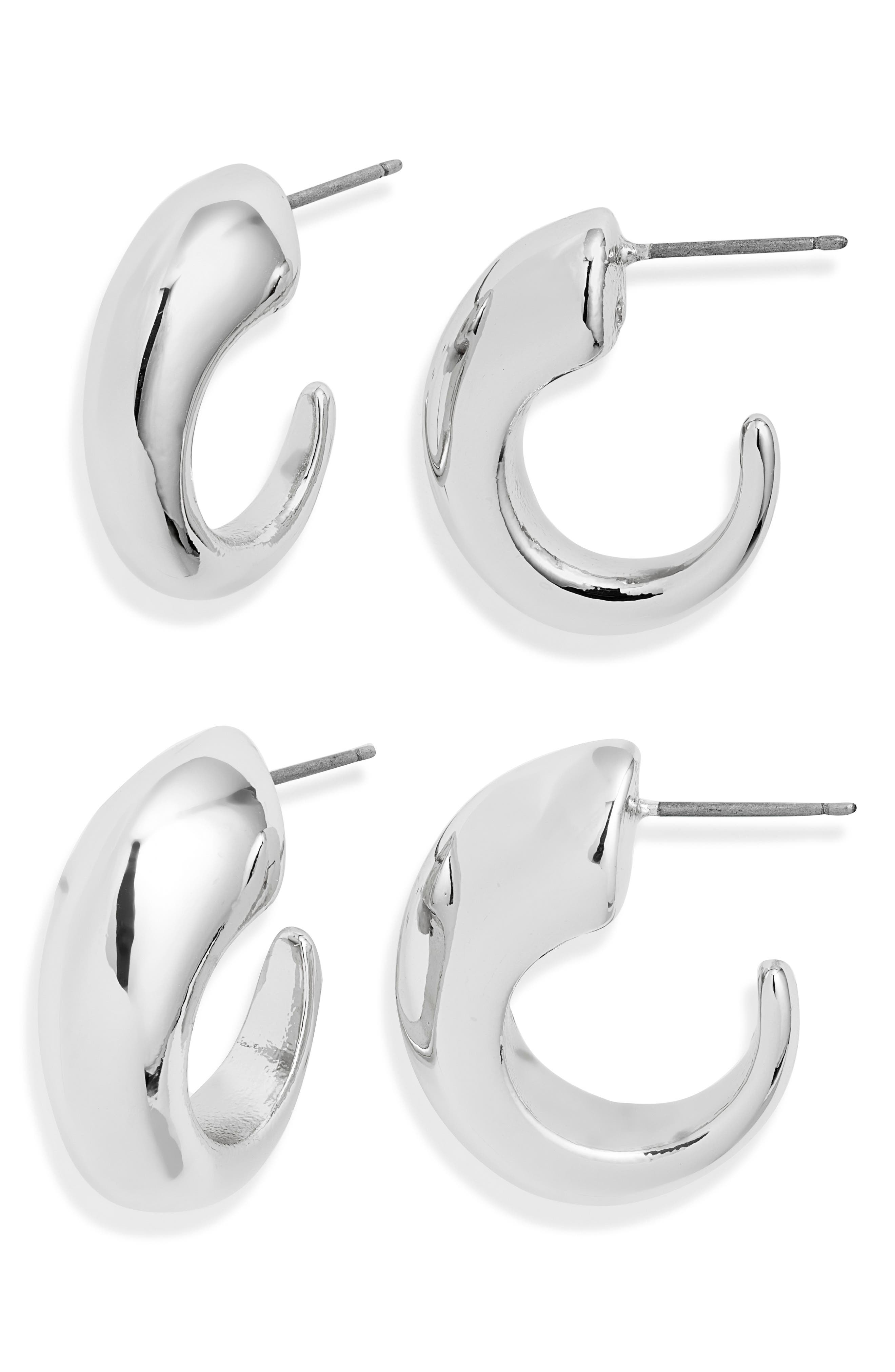 Open Edit Set of 2 Tapered Hoop Earrings