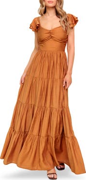 FLYING TOMATO Flutter Sleeve Tiered Maxi Dress