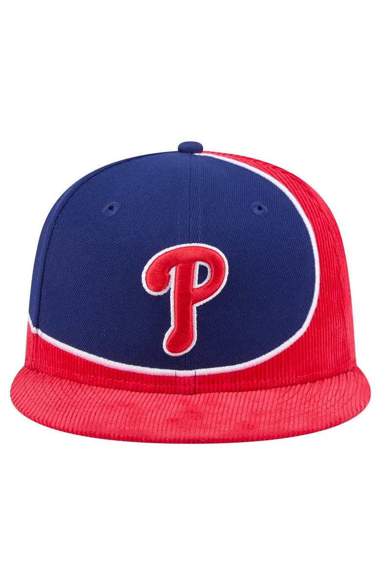 New Era Men's New Era Red/Royal Philadelphia Phillies Retro Split Corduroy Snapback Hat, Alternate, color, Red