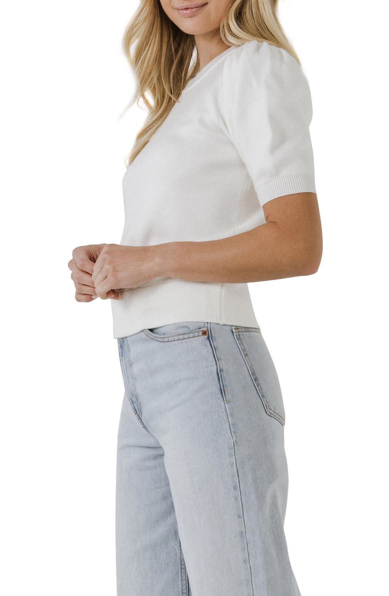 English Factory Puff Sleeve Sweater, Alternate, color, Cream