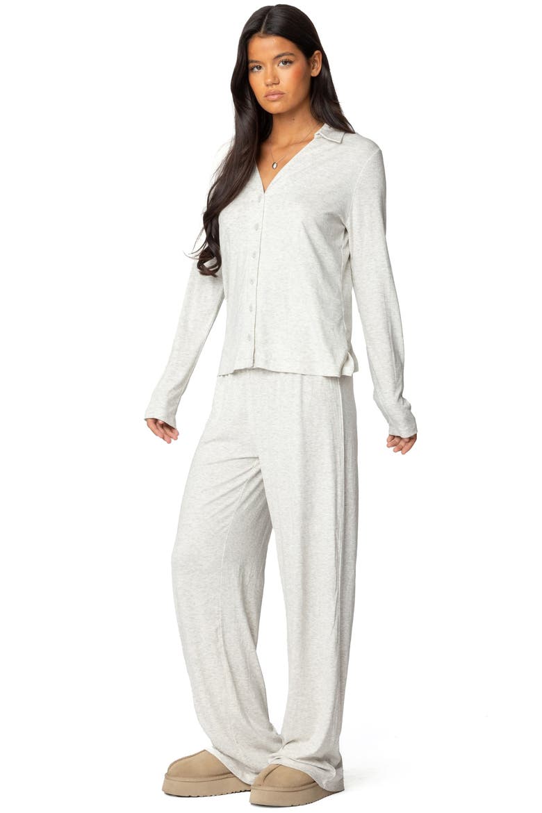 Justina Lounge Button-Up Top, Alternate, color, GRAY-MELANGE