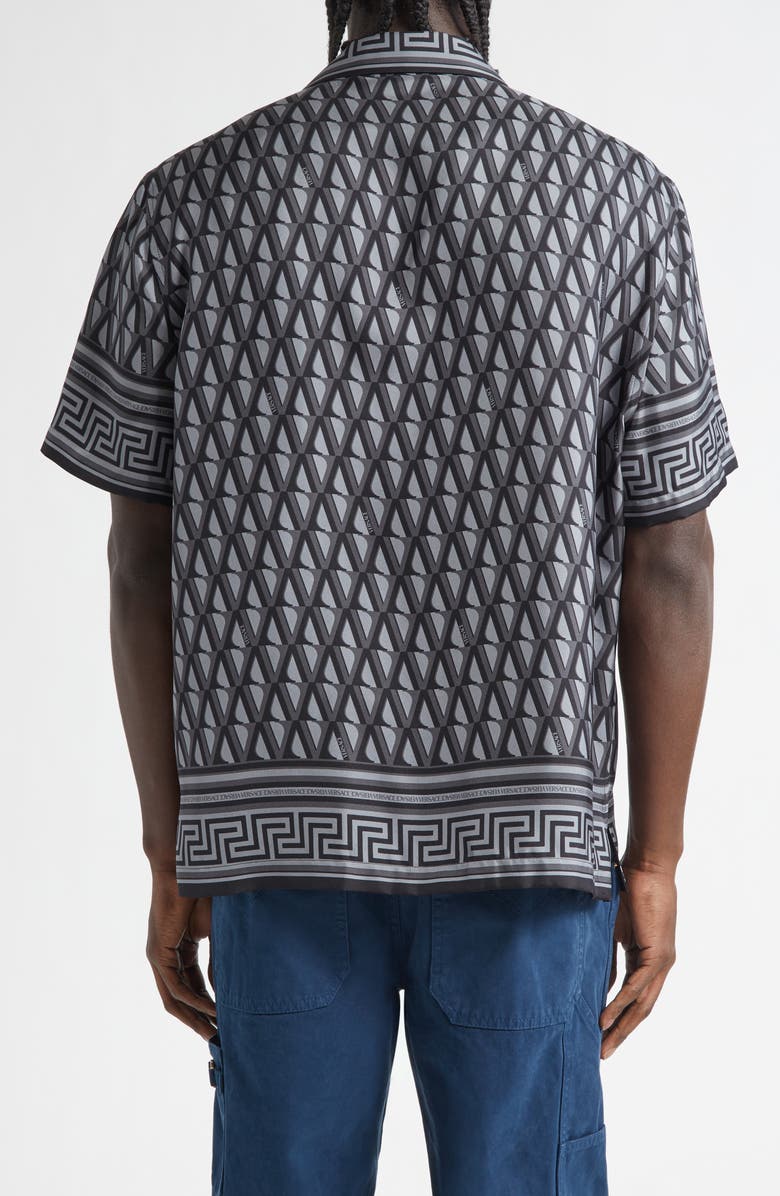 Versace Informal Silk Twill Camp Shirt, Alternate, color, Dark Anthracite Tonal