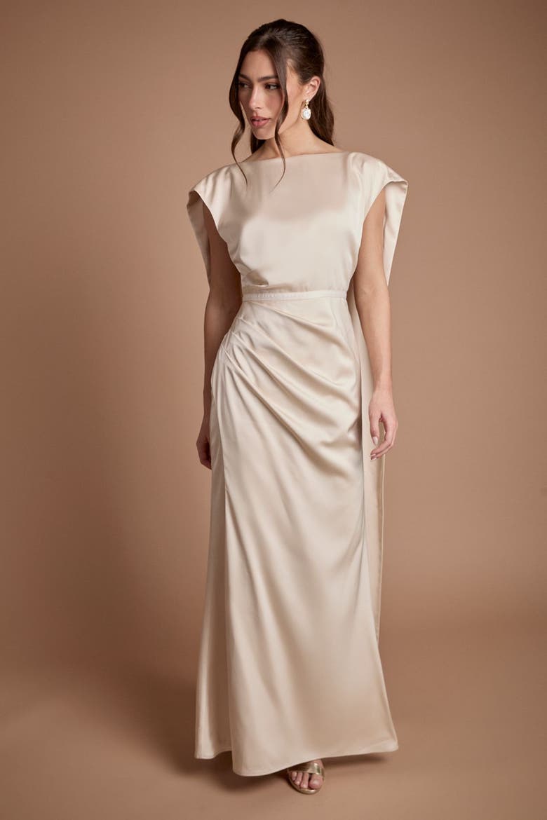 Satin Tie Back Maxi Dress, Alternate, color, Champagne